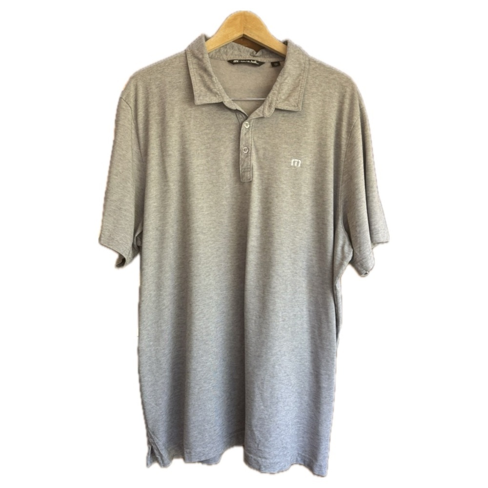 Travis Mathew's Gray White Logo Men's Polo Golf Pickleball Shirt 3XL